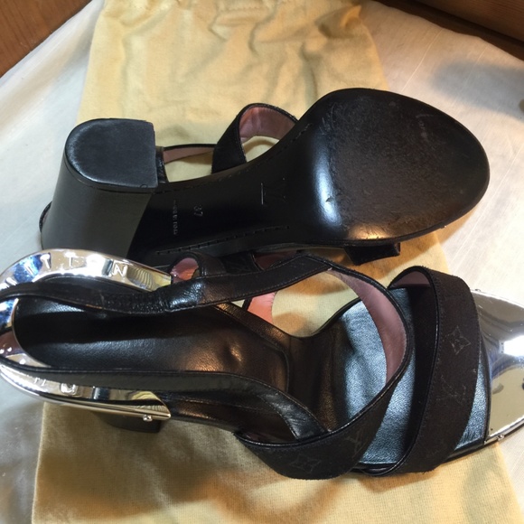 LOUIS VUITTON HEELS LEATHER SLINGBACK MONOGRAM 37 - Picture 11 of 12